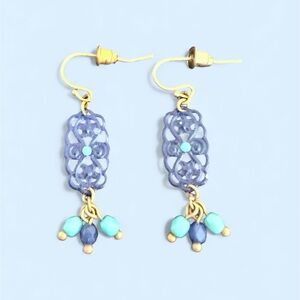EUC! CHIC BLUE AND GOLD DANGLE EARRINGS